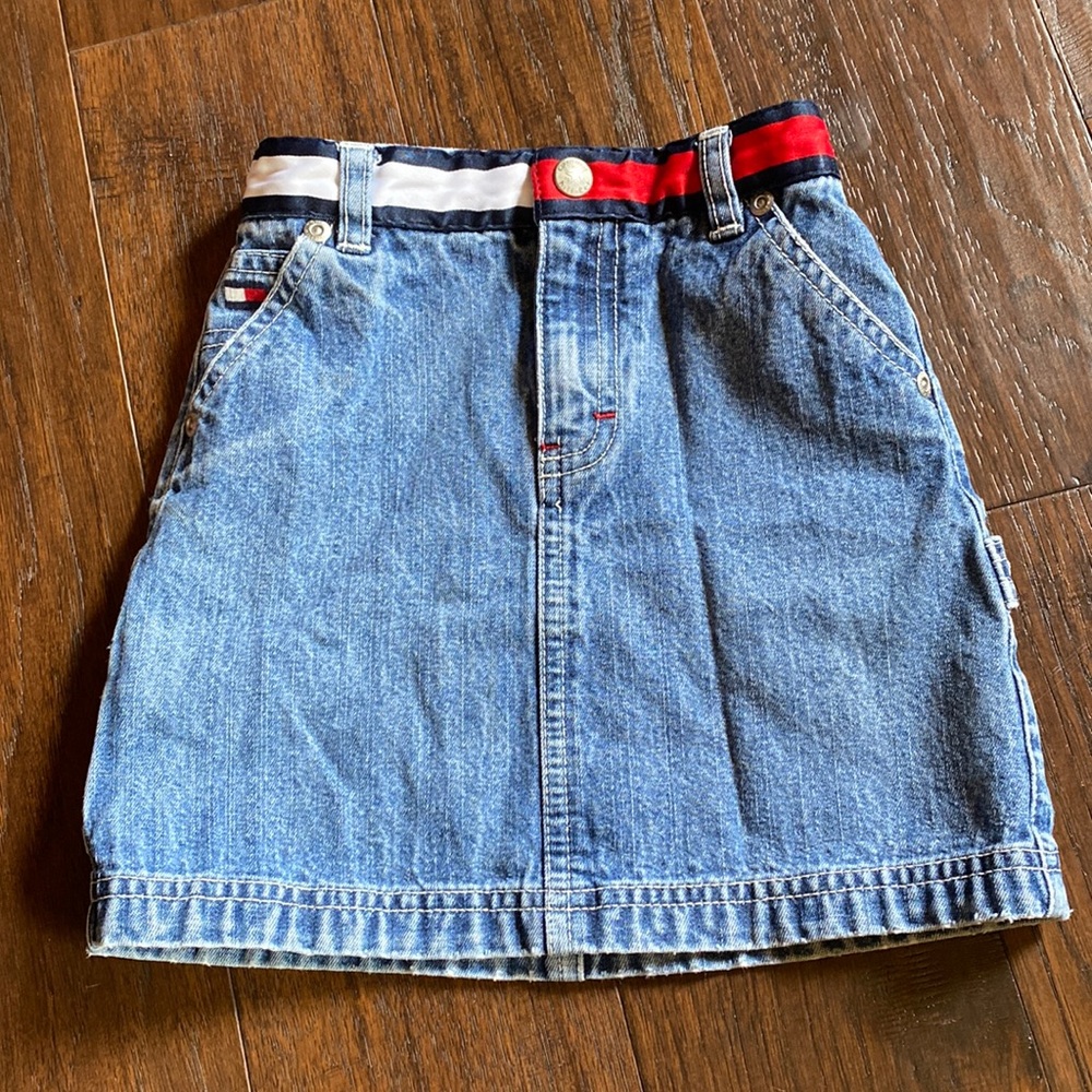 Vintage Tommy Hilfiger toddler denim cargo / carpenter mini midi skirt size 4